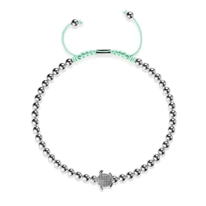 Tortuga | Silver | Aqua | Crystal Sea Turtle | Macrame Charmballa Bracelet