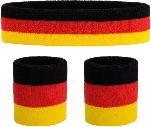 Toyshine 3 Pieces Sweatbands Set, Includes Sports Headband and Wrist Sweatbands Striped Sweat Band for Athletic Men and Women - RED Black