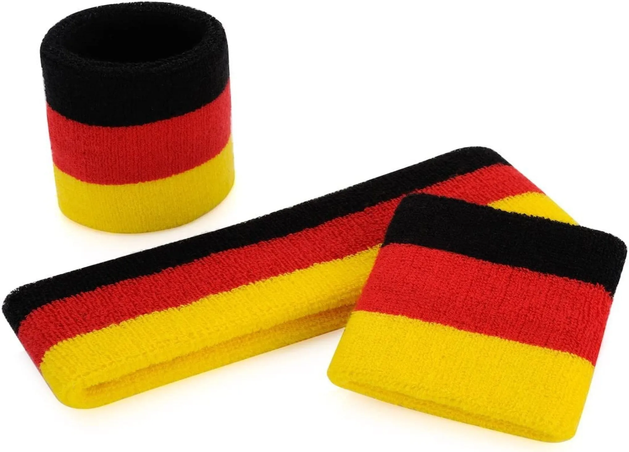 Toyshine 3 Pieces Sweatbands Set, Includes Sports Headband and Wrist Sweatbands Striped Sweat Band for Athletic Men and Women - RED Black