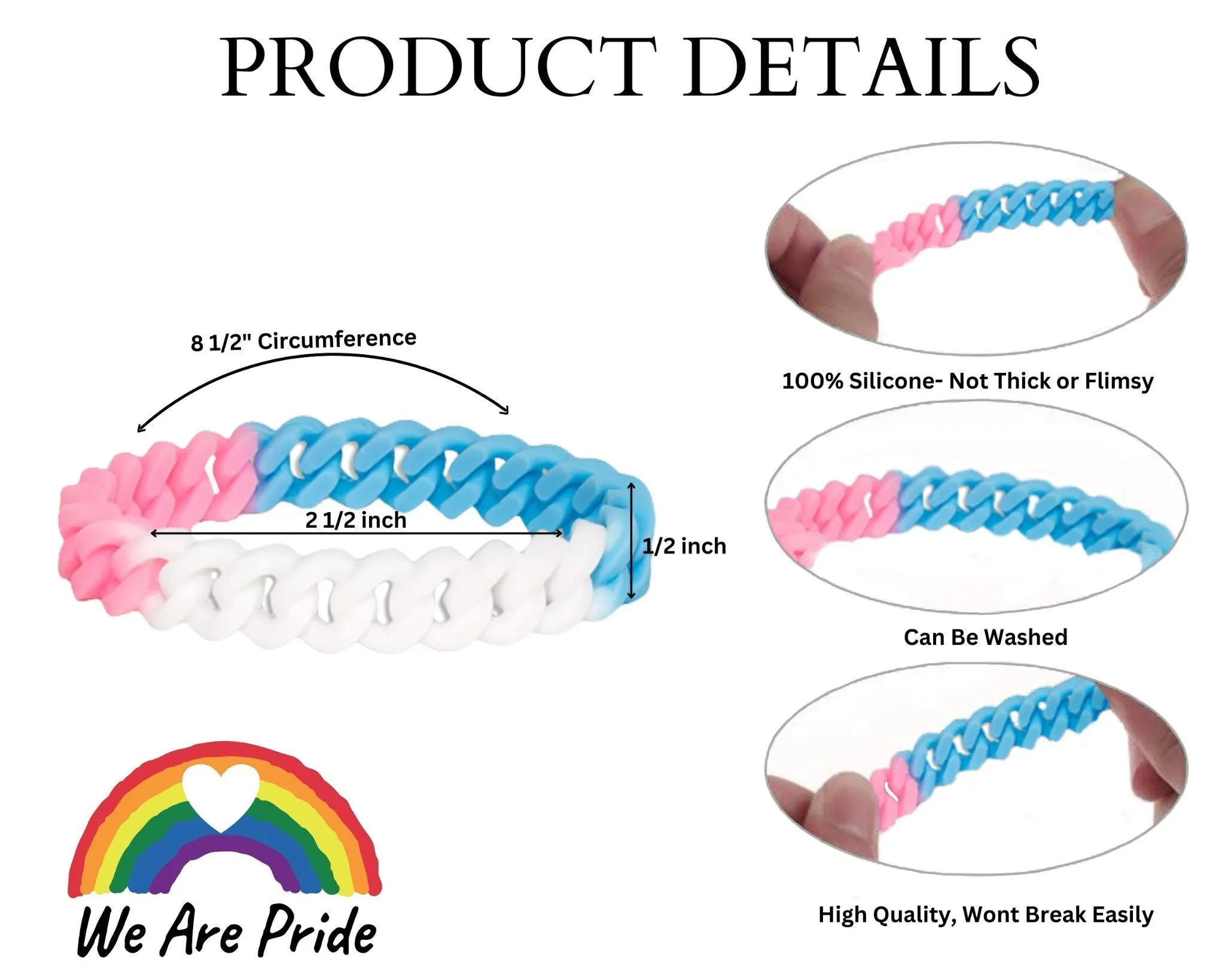 Transgender Flag Chain Style Silicone Bracelet Wristbands