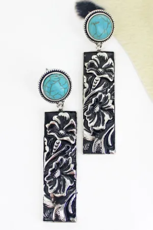 Turquoise and Silvertone La Fleur Trail Earrings