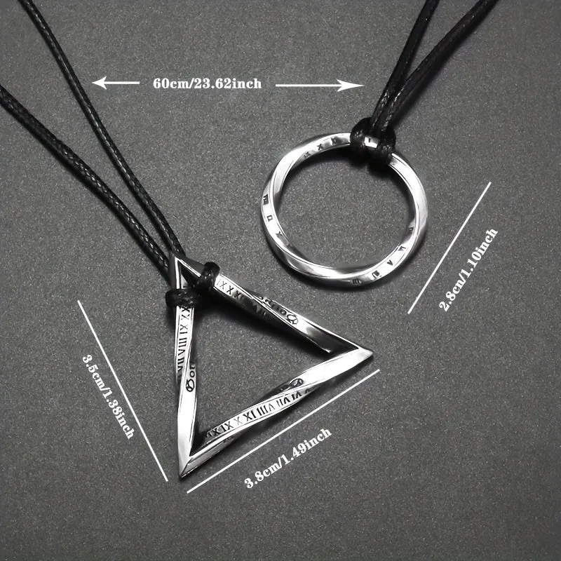 Twisted Ring Triangle Leather Rope Pendant Necklace Hip Hop Pendant Jewelry