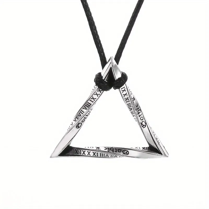 Twisted Ring Triangle Leather Rope Pendant Necklace Hip Hop Pendant Jewelry