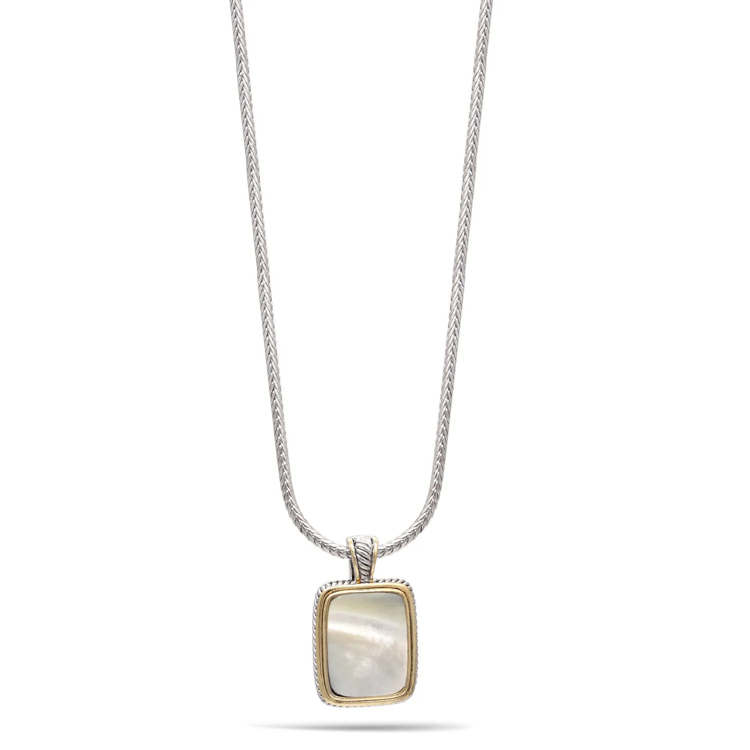 TWO TONE MOTHER OF PEARL ENGRAVED PENDANT SILVER CHAIN NECKLACE #12505EH-MOP (FD6)