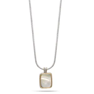 TWO TONE MOTHER OF PEARL ENGRAVED PENDANT SILVER CHAIN NECKLACE #12505EH-MOP (FD6)