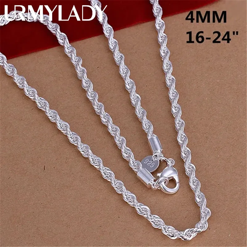 URMYLADY 16-24inch for women men Beautiful fashion 925 Silver charm 4MM Rope Chain Necklace fit pendant high quality jewelry