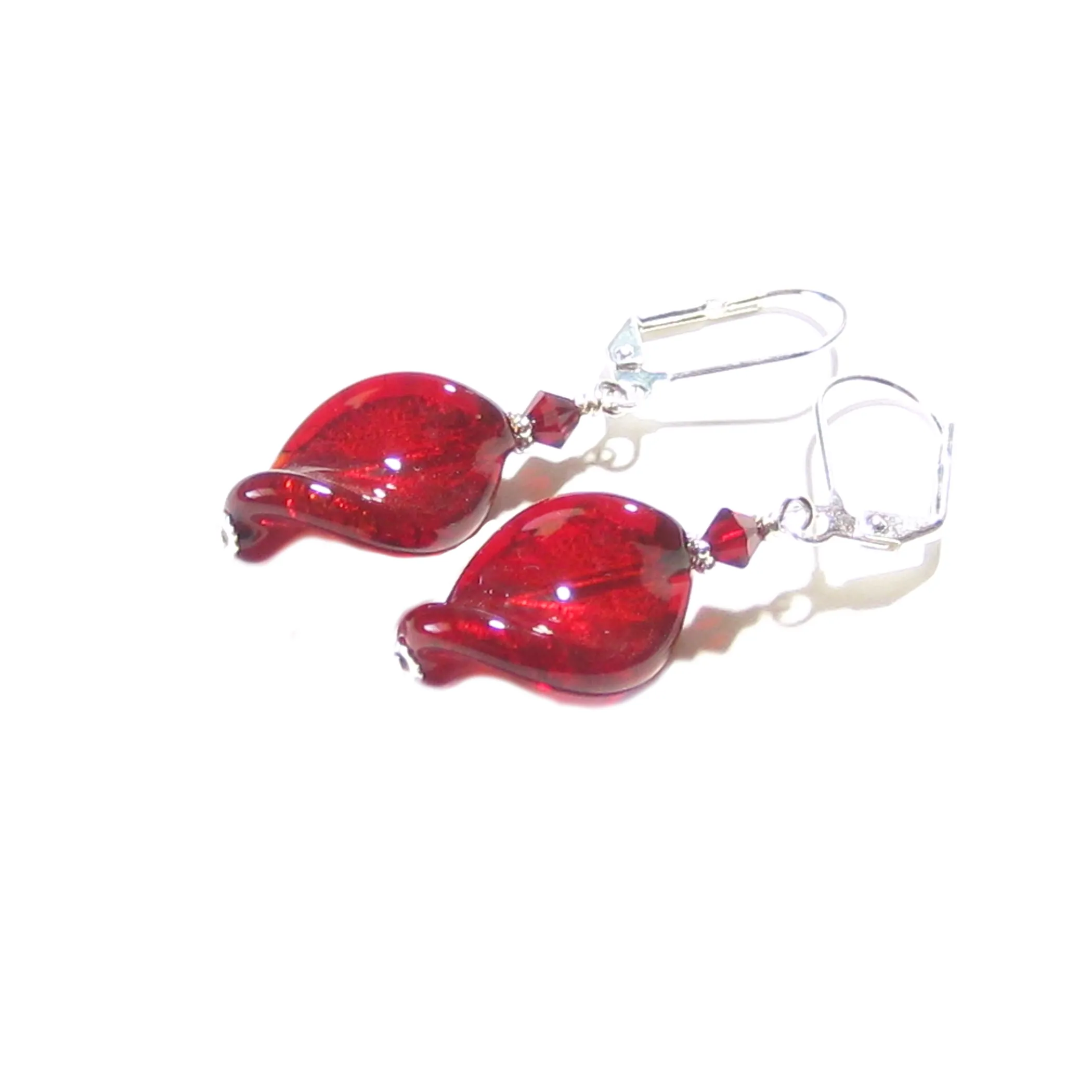 Venetian Glass Large Red Twist Sterling Silver Earrings