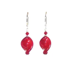 Venetian Glass Large Red Twist Sterling Silver Earrings