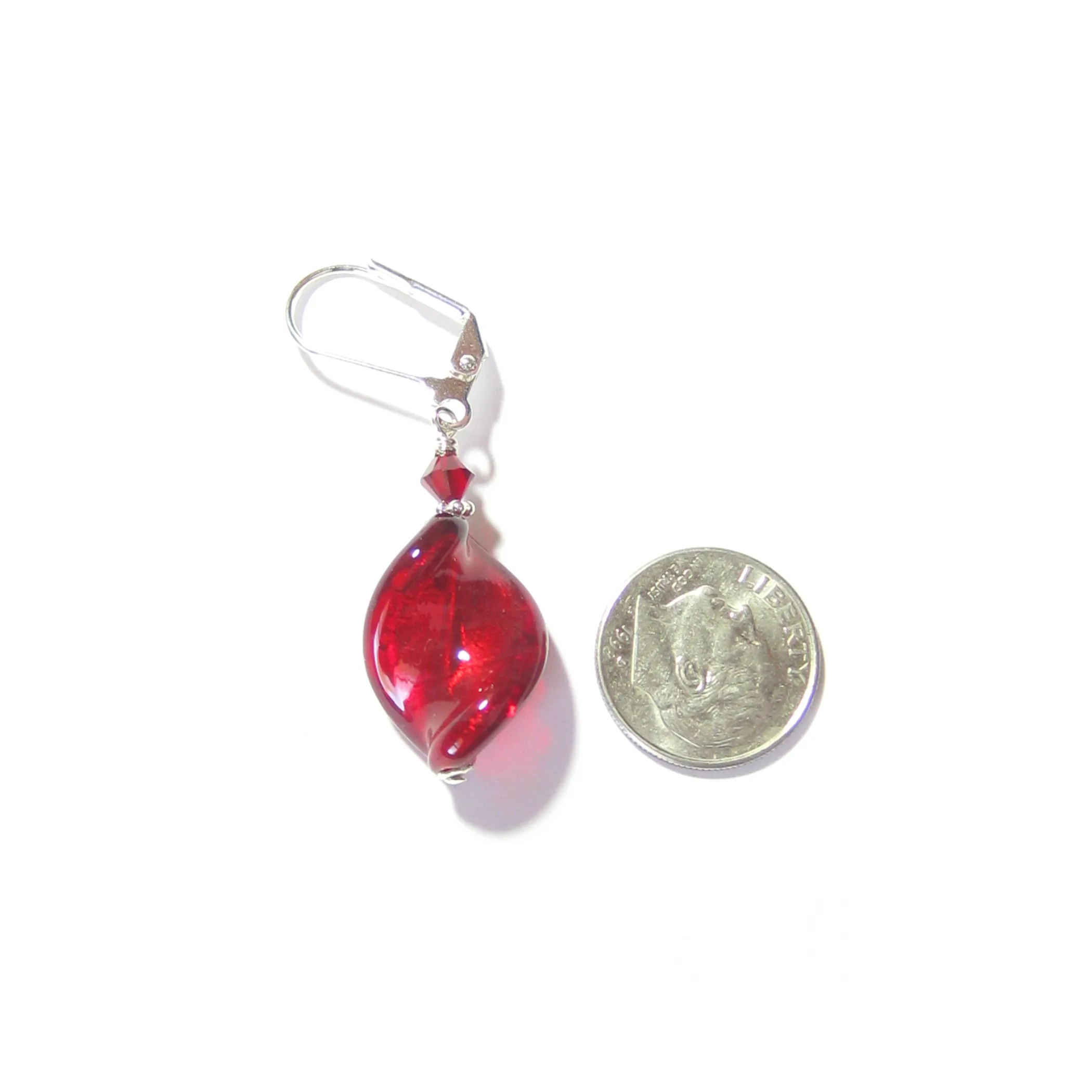 Venetian Glass Large Red Twist Sterling Silver Earrings