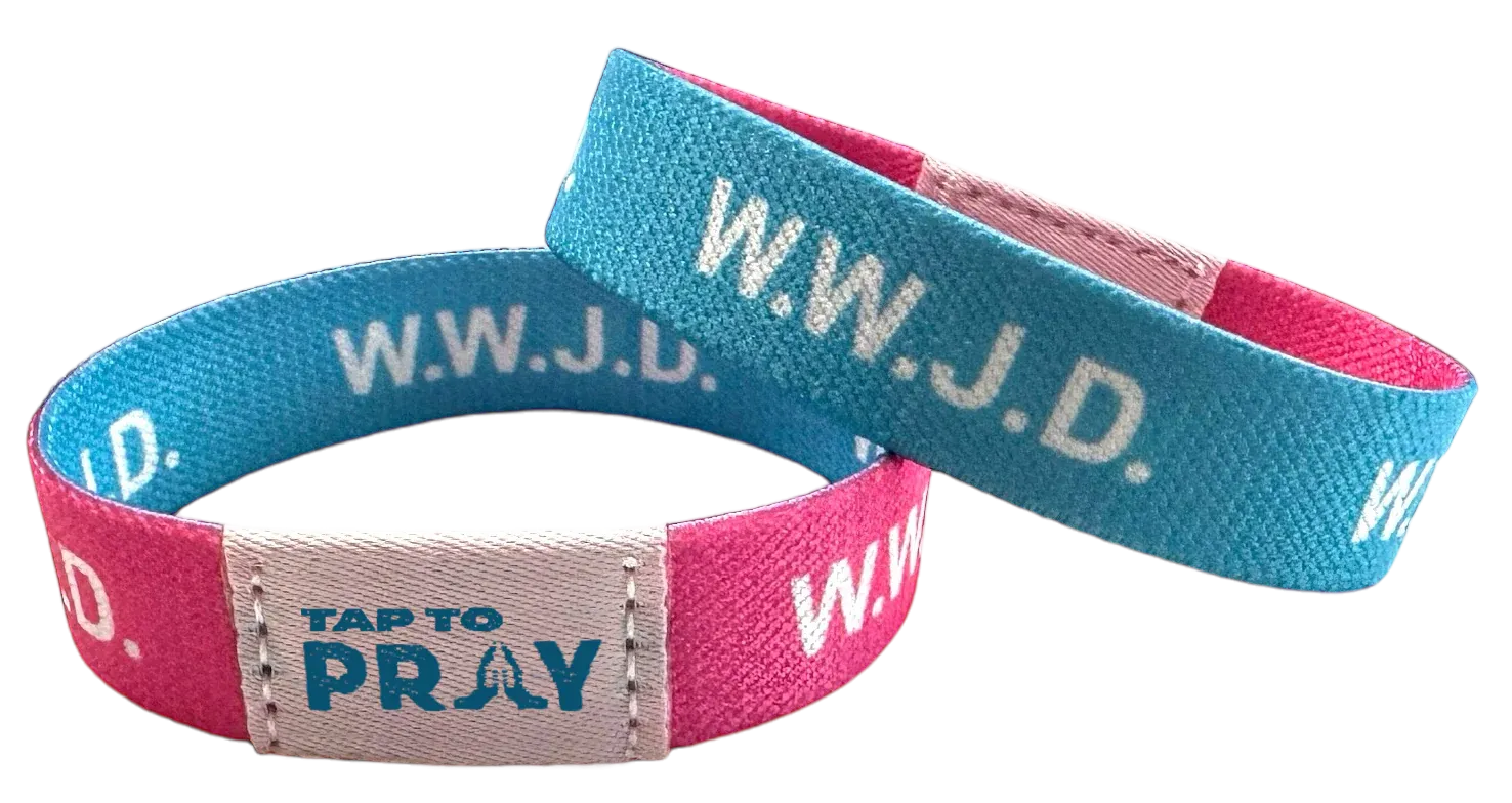 Versible Blue & Pink WWJD Tap to Pray Wristband