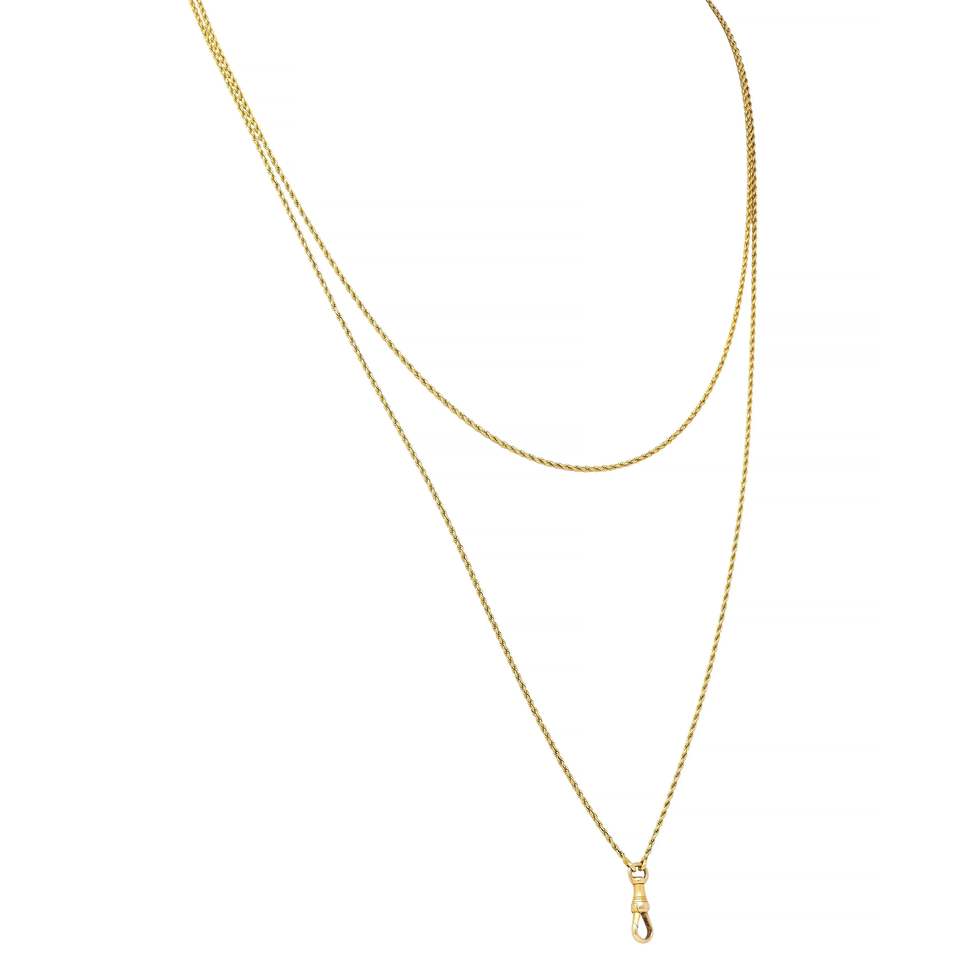 Victorian 14 Karat Yellow Gold Twisted Rope Antique Fob Chain Necklace