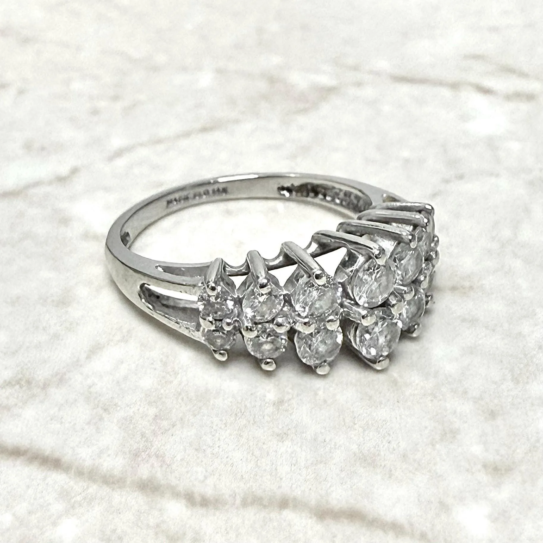 Vintage 14 Karat White Gold 1 Carat Double Row Diamond Band Ring
