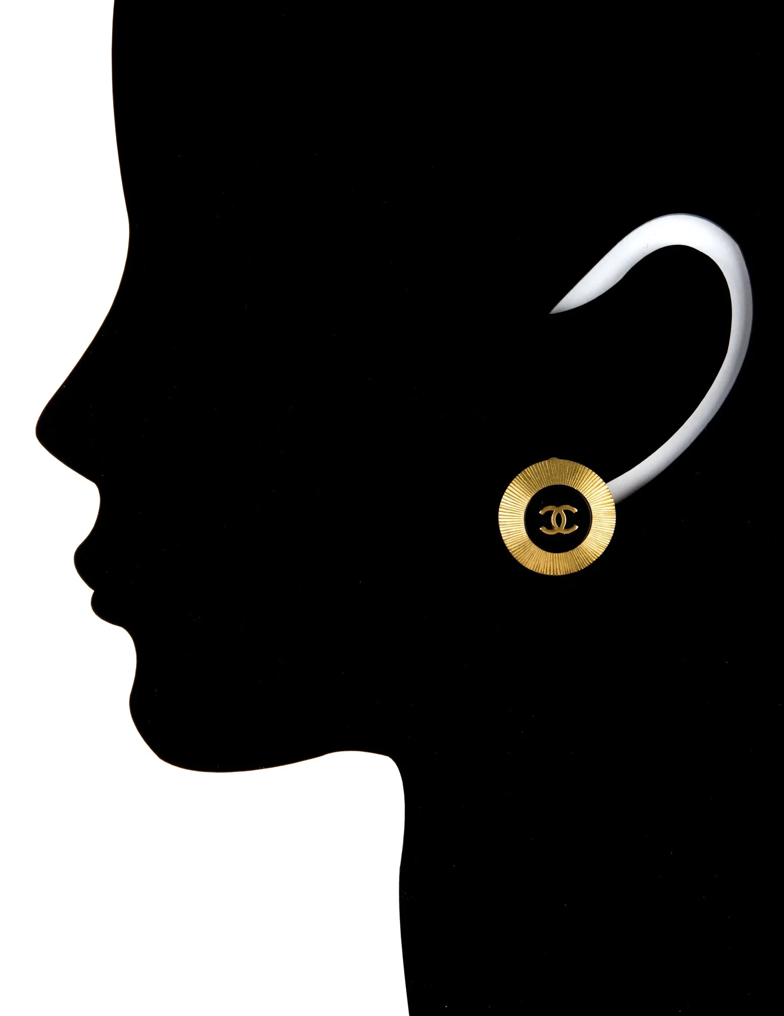 Vintage Chanel Black & Gold CC Logo Earrings Round Clip On Circa 1995