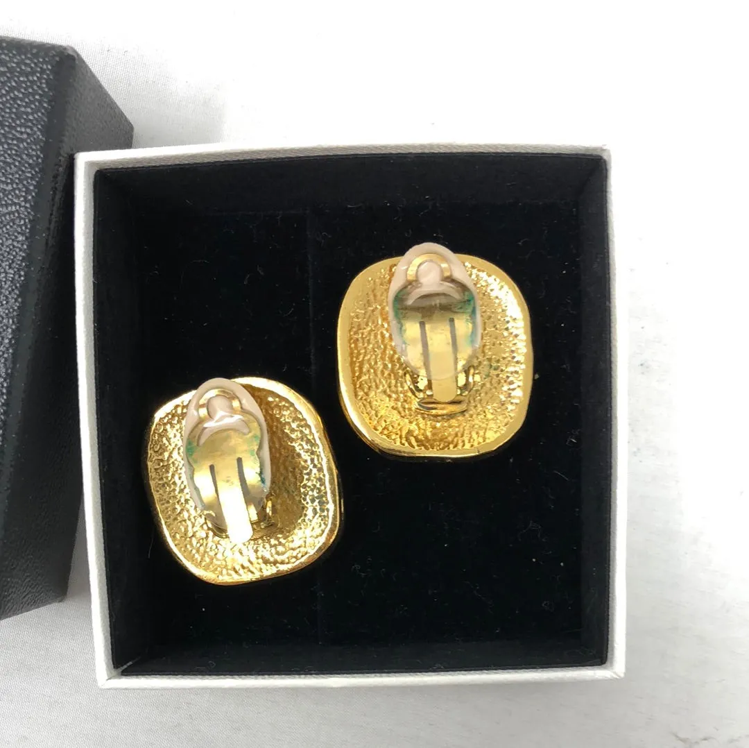 VINTAGE: Chanel gold CC Clip On Square Earrings