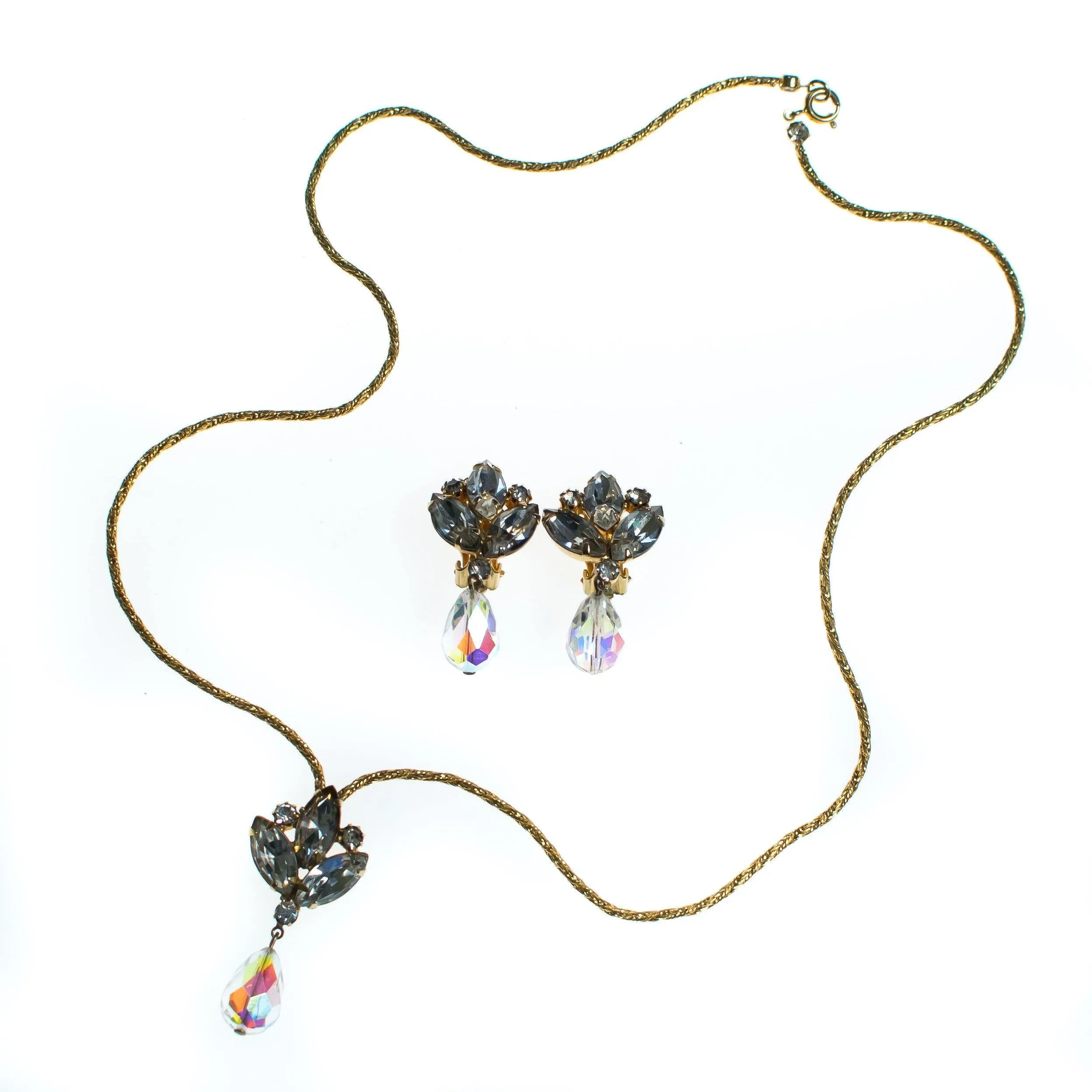 Vintage Juliana Dangling Aurora Borealis Rhinestone Statement Earrings, Clip On
