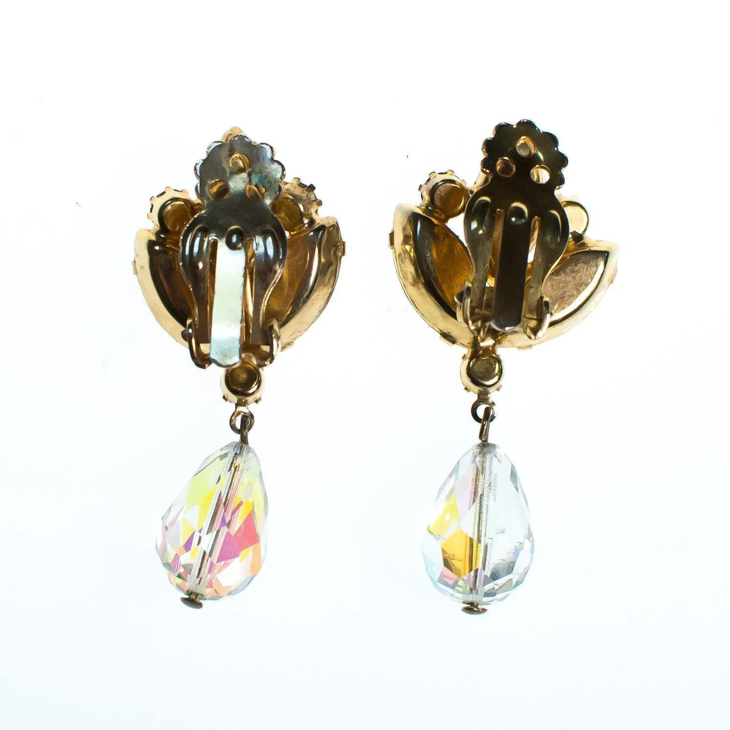 Vintage Juliana Dangling Aurora Borealis Rhinestone Statement Earrings, Clip On