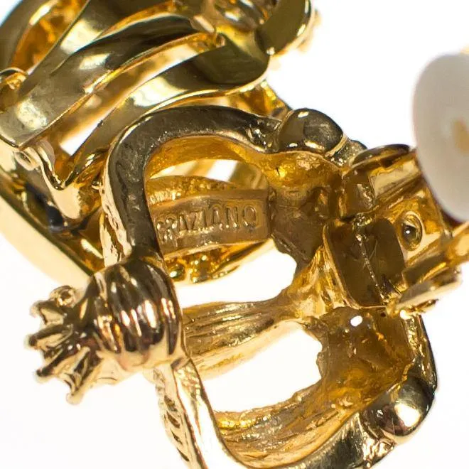 Vintage RJ Graziano Gold Crown Earrings, Clip On
