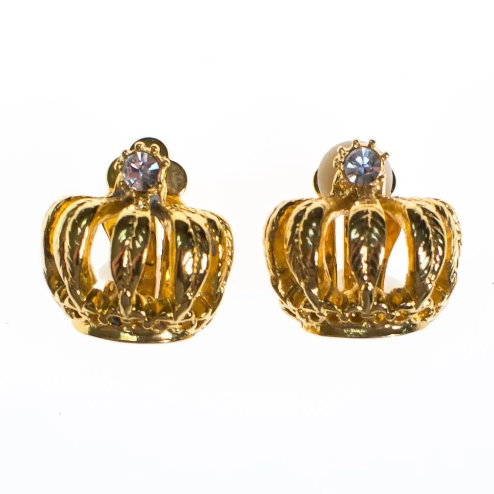 Vintage RJ Graziano Gold Crown Earrings, Clip On