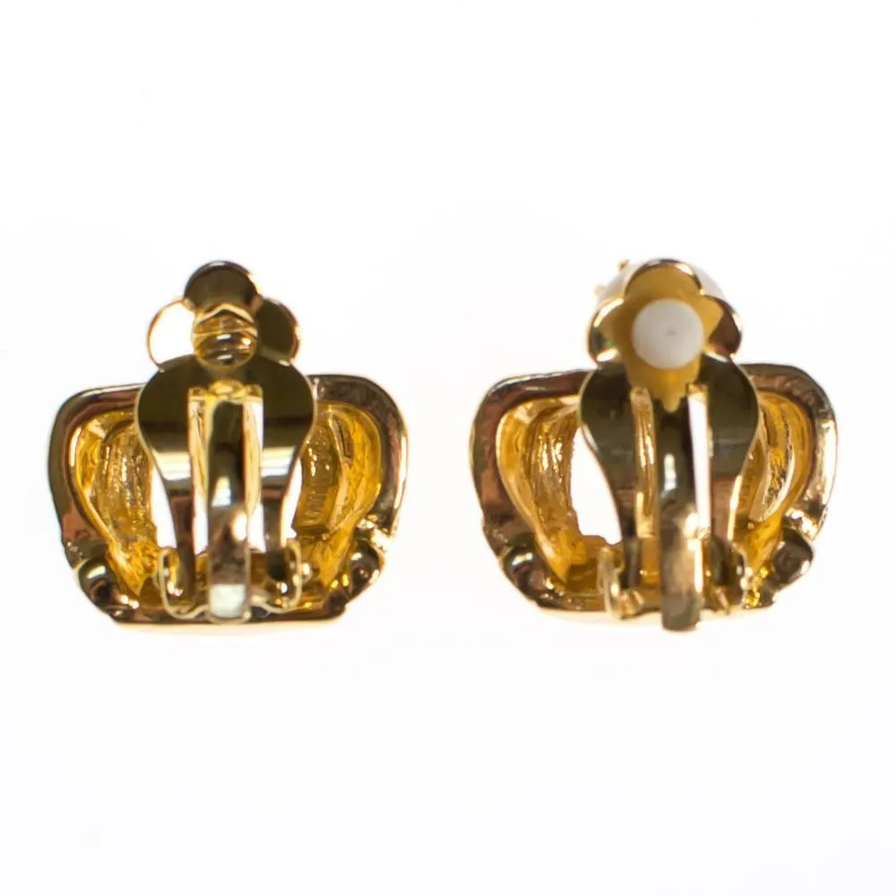 Vintage RJ Graziano Gold Crown Earrings, Clip On