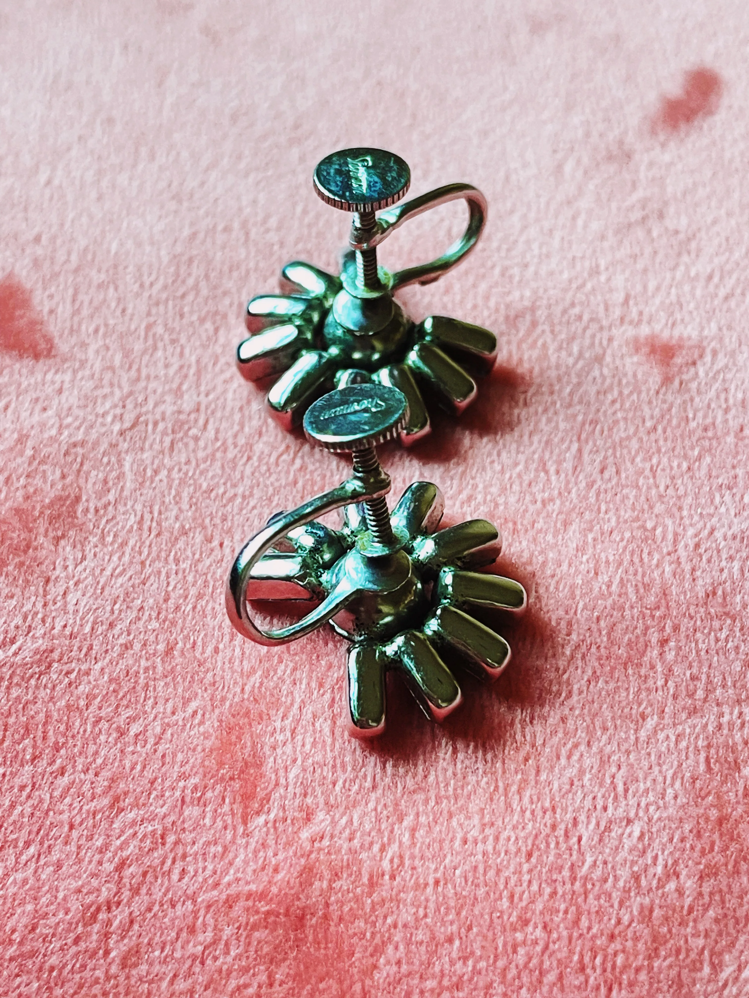 Vintage Sherman Screw back Earrings in Blues Stamped Sherman