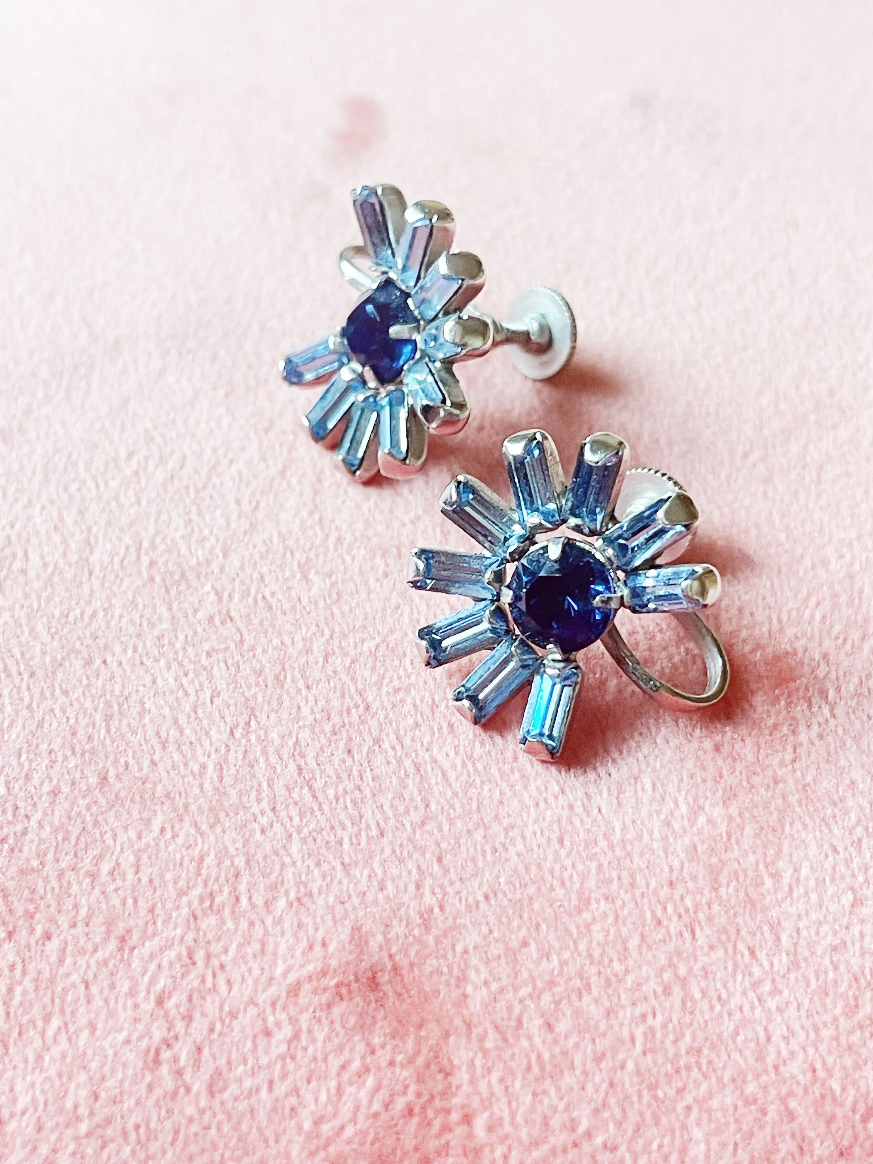 Vintage Sherman Screw back Earrings in Blues Stamped Sherman