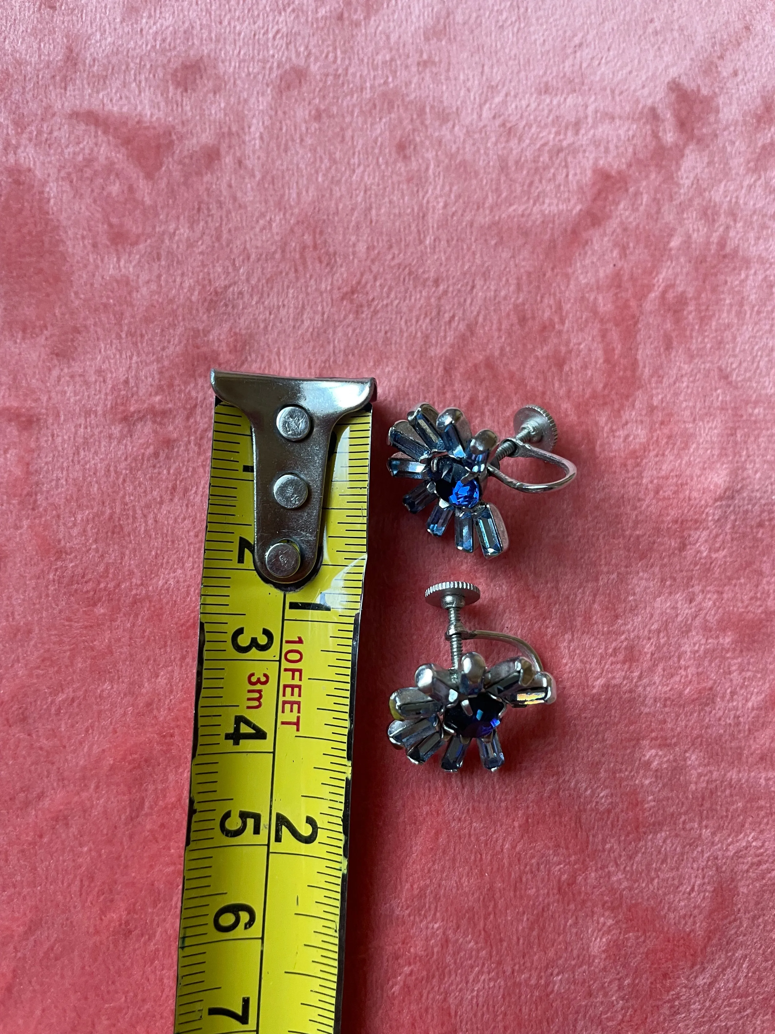 Vintage Sherman Screw back Earrings in Blues Stamped Sherman