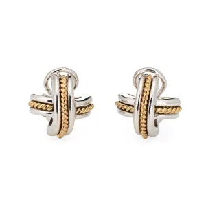 Vintage Tiffany & Co Earrings c1990 Signature X Cross Sterling Silver 18k Gold