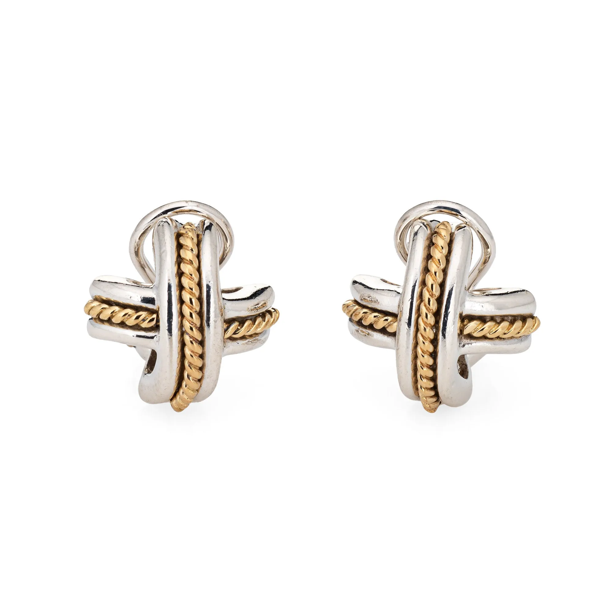 Vintage Tiffany & Co Earrings c1990 Signature X Cross Sterling Silver 18k Gold