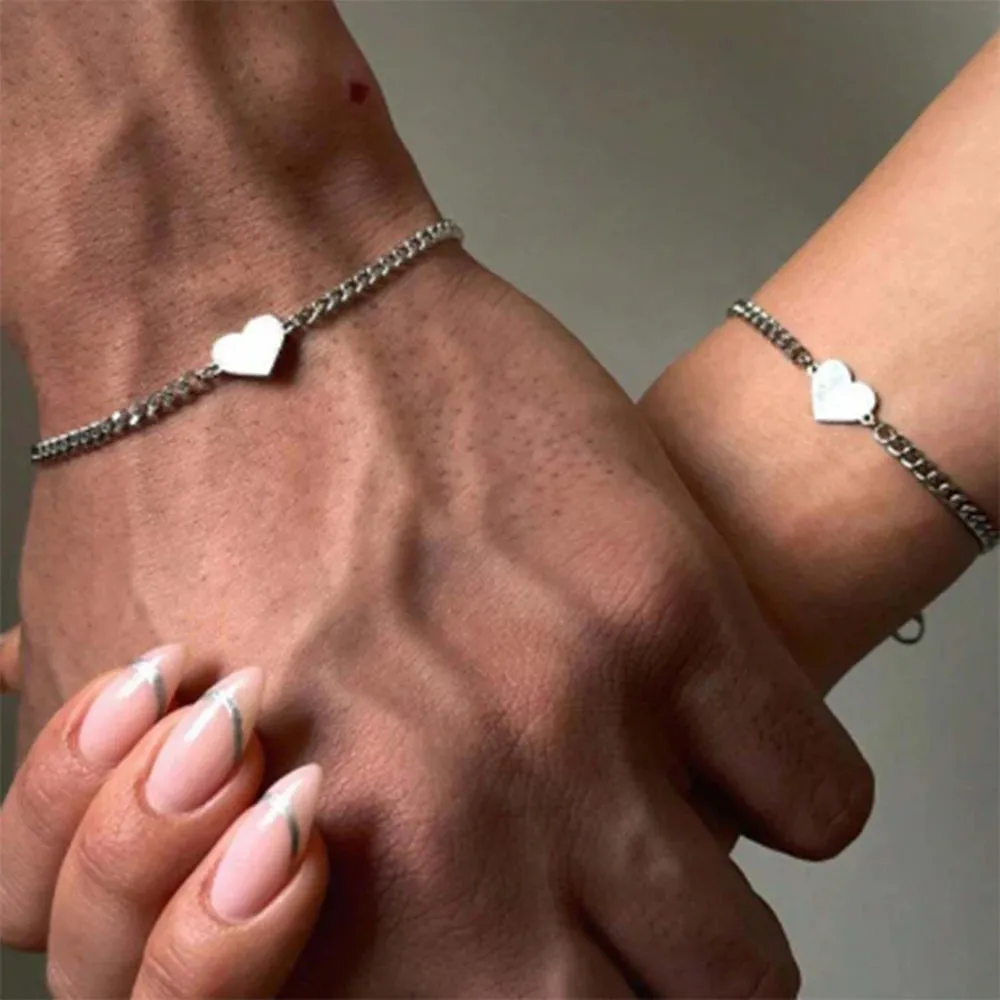 Vintage Vnox Heart Couple Bracelets Set