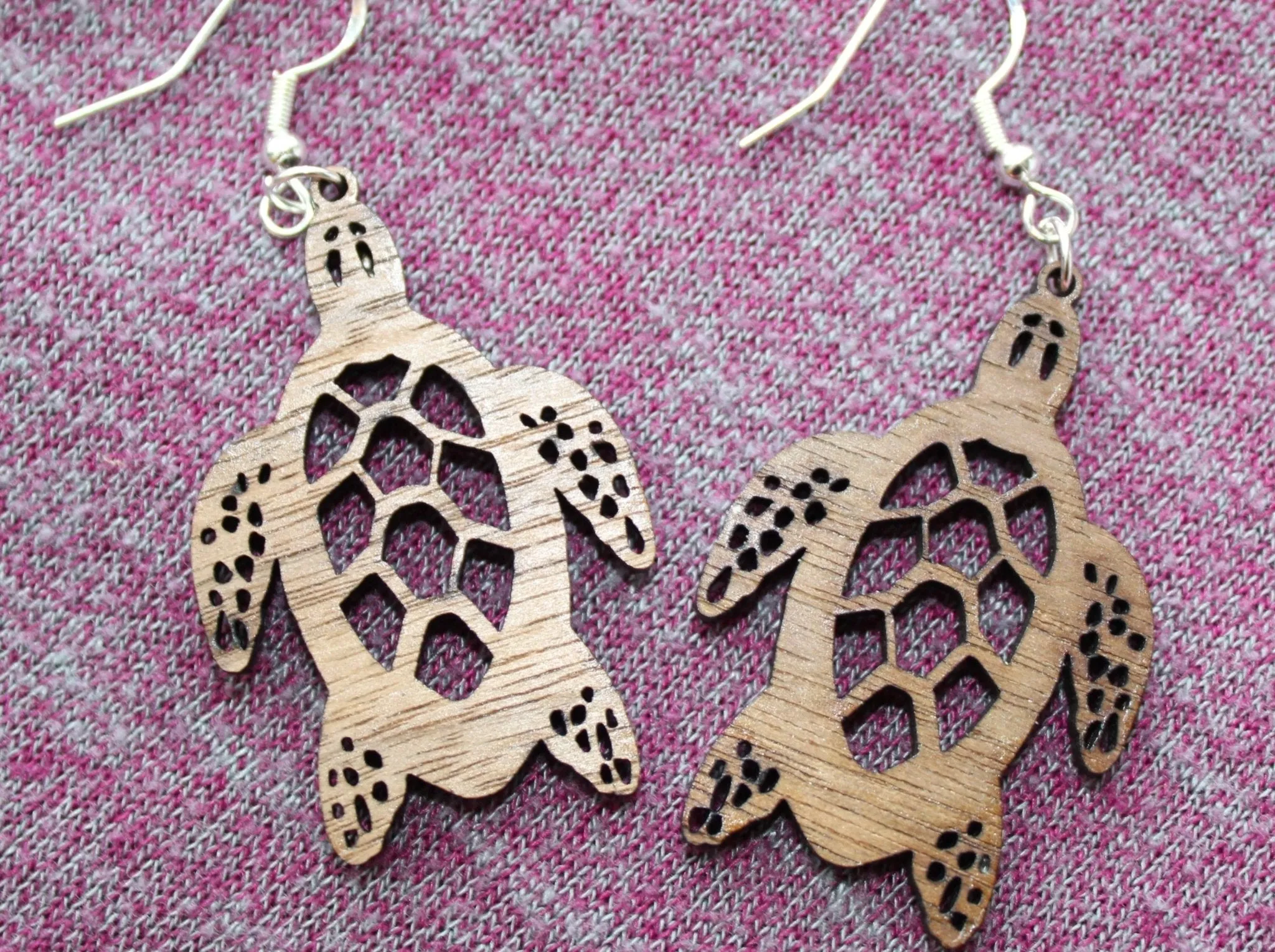 Walnut Wood Turtle Dangle Earrings