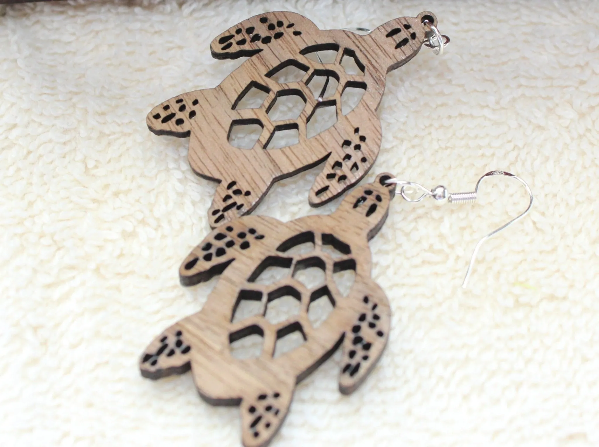 Walnut Wood Turtle Dangle Earrings