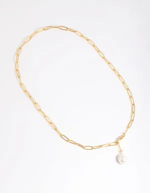 Waterproof Gold Plated Stainless Steel Freshwater Pearl Chain Drop Necklace