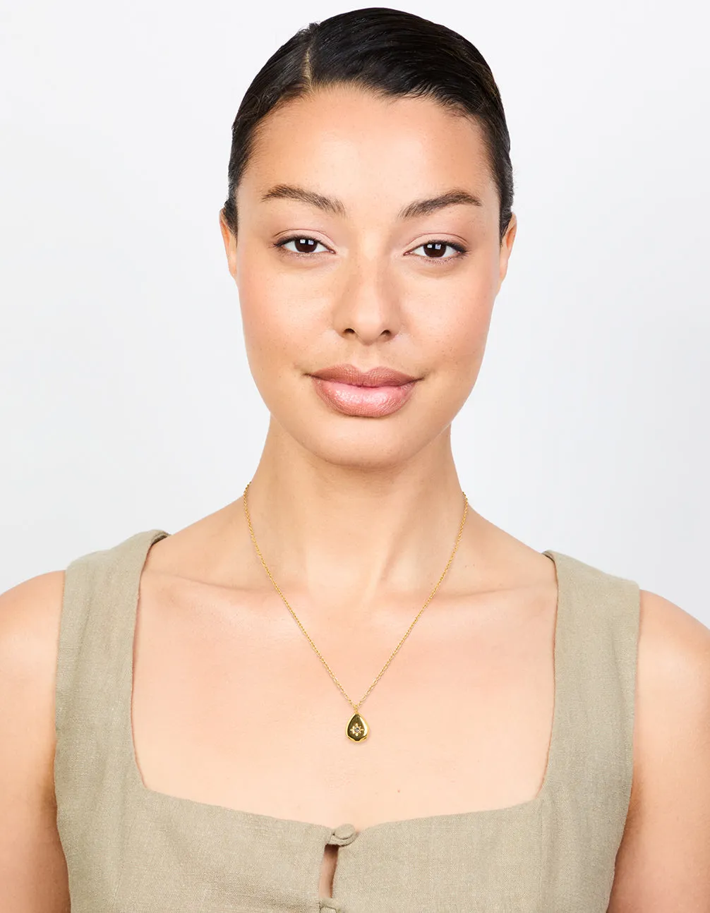 Waterproof Gold Plated Stainless Steel Teardrop Stone Pendant Necklace