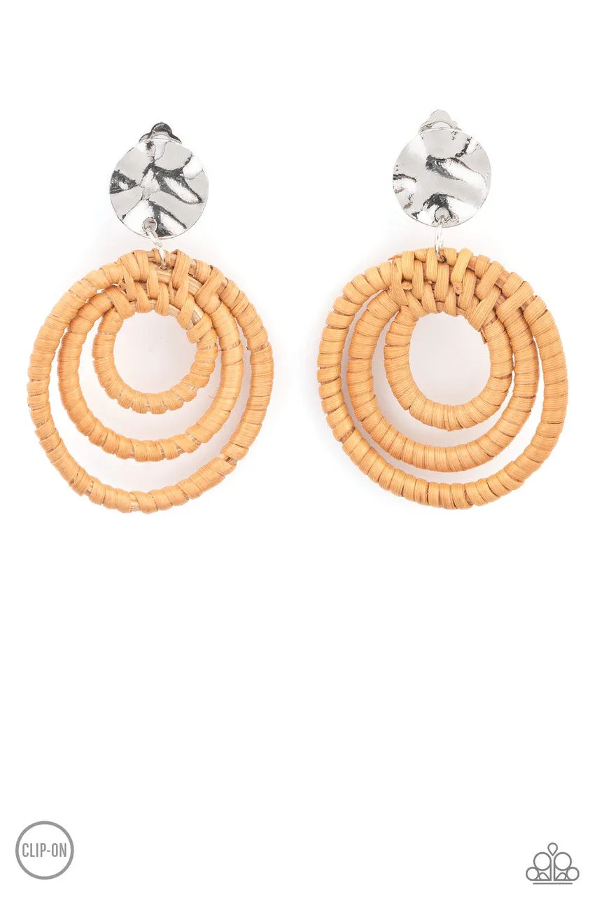 Whimsically Wicker Brown Paparazzi Clip-On Earrings