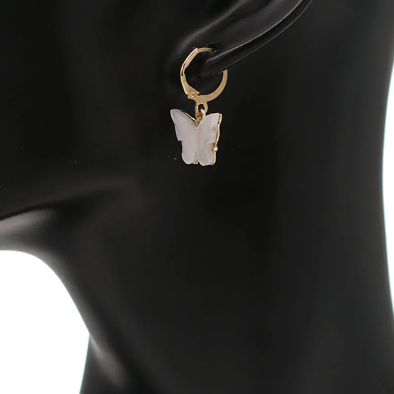 White Butterfly Leverback Mini Earrings