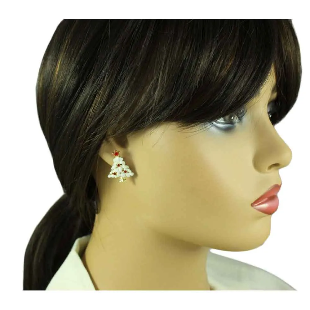 White Glitter Snowy Christmas Tree Clip Earring - XE302