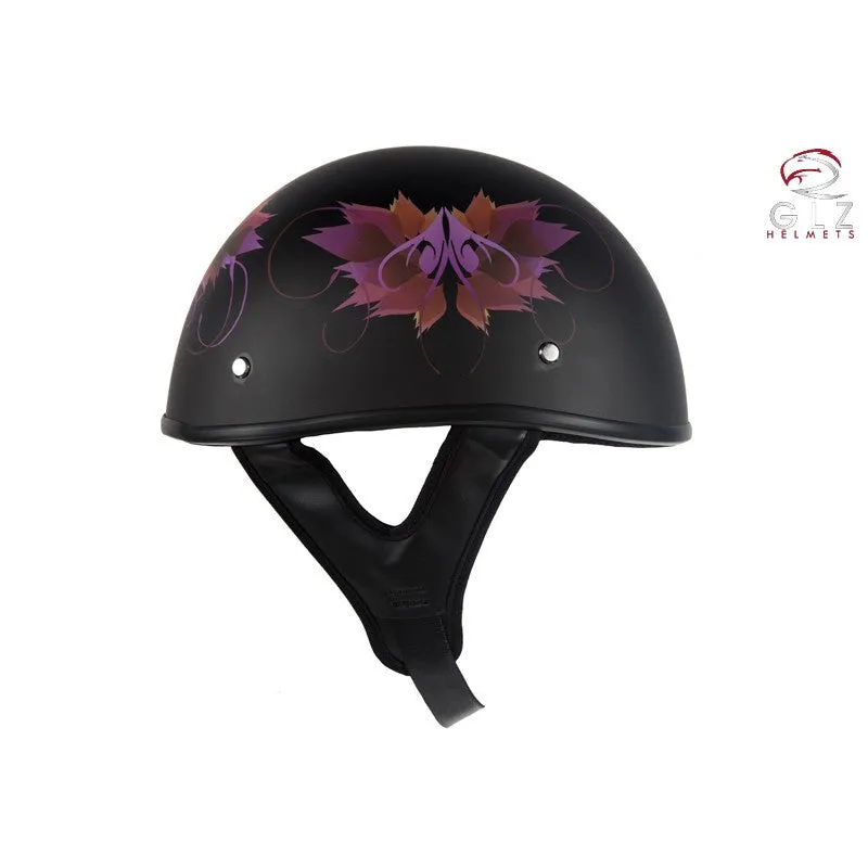 Woman's DOT Approved Low Profile Flat Black Motorcycle Helmet With Fairy & Flowers