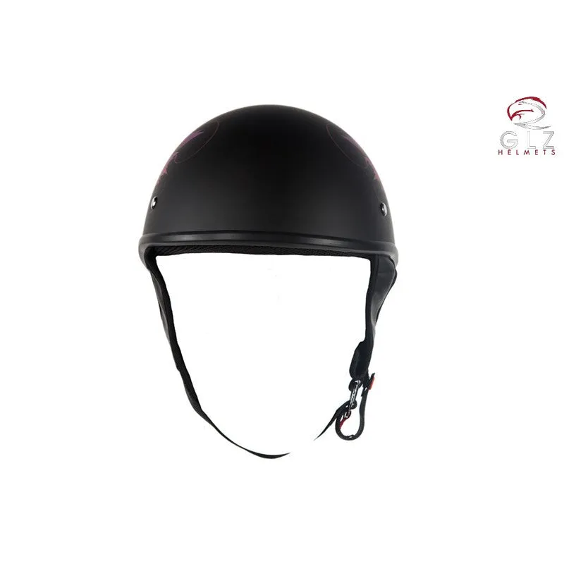 Woman's DOT Approved Low Profile Flat Black Motorcycle Helmet With Fairy & Flowers