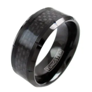X-Wide 10mm Notched Black Tungsten Ring w/ Black Carbon Fiber Inlay. Simply Sublime.